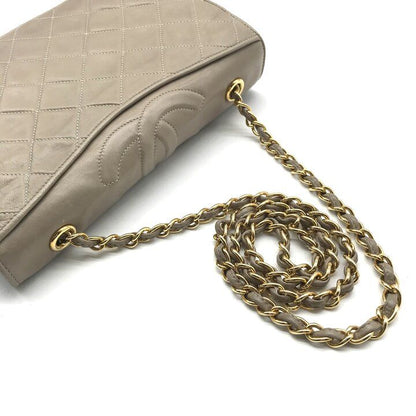Chanel CC Logo Quilted Lambskin Vintage Chain Shoulder Bag Gray Leather — view 7
