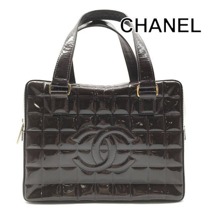 Chanel CC Logo Chocolate Bar Patent Hand Bag Brown Bag