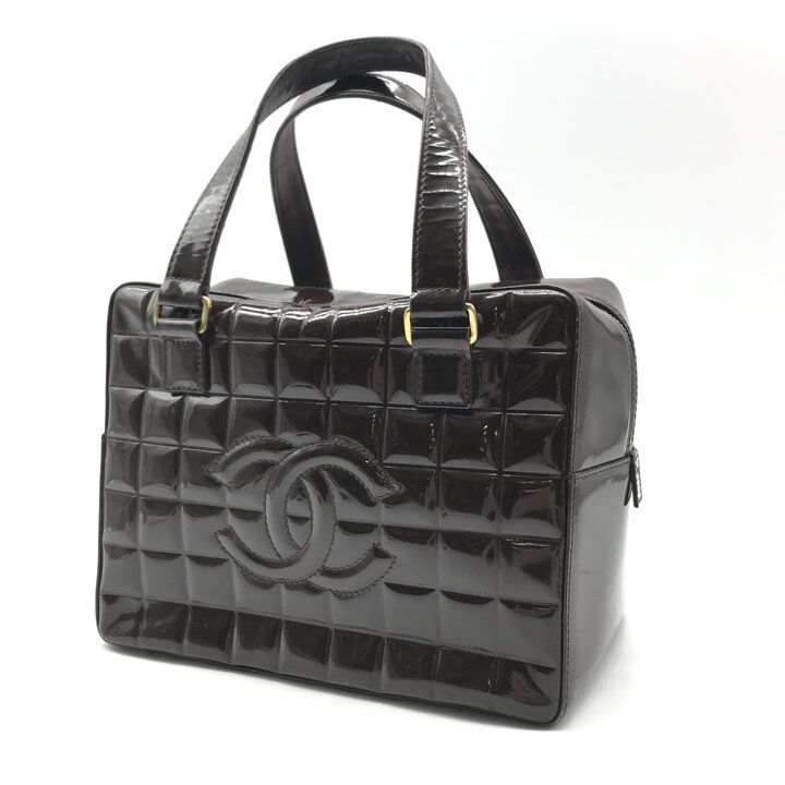 Chanel CC Logo Chocolate Bar Patent Hand Bag Brown Bag — view 2