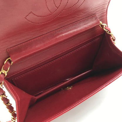 Chanel CC Logo Mini Quilted Lambskin Shoulder Bag Red — view 9