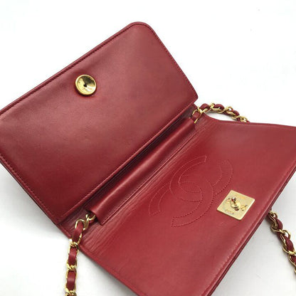 Chanel CC Logo Mini Quilted Lambskin Shoulder Bag Red — view 8
