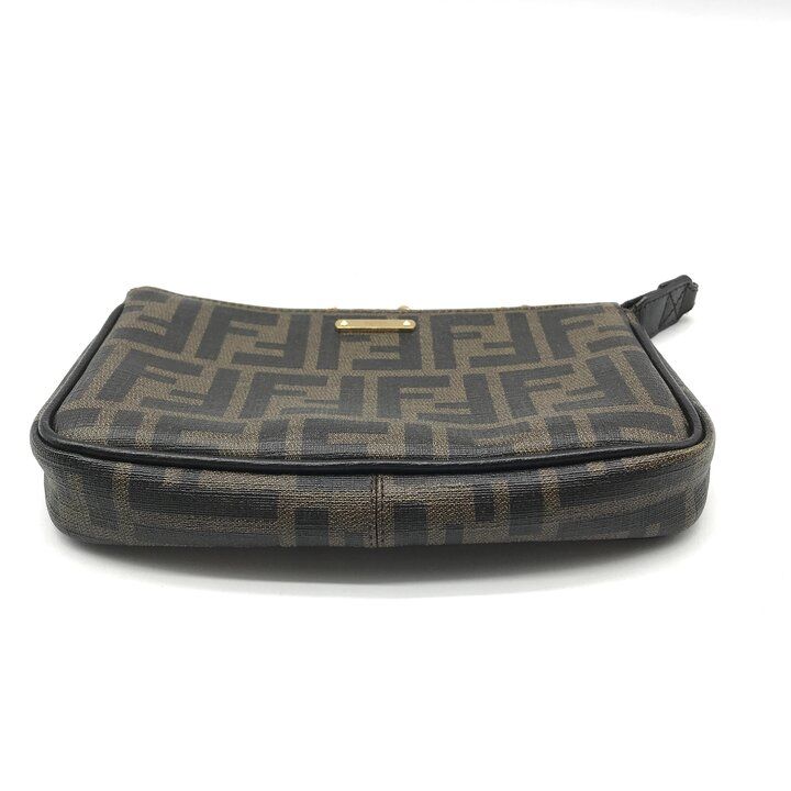 Fendi Zucca Leather Pouch Shoulder Bag Khaki Case — view 4