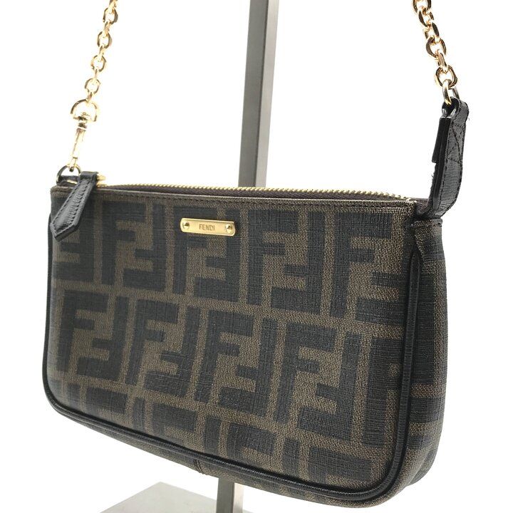Fendi Zucca Leather Pouch Shoulder Bag Khaki Case — view 2