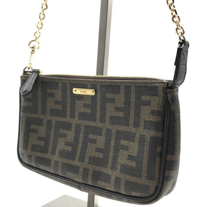 Fendi Zucca Leather Pouch Shoulder Bag Khaki Case — view 2