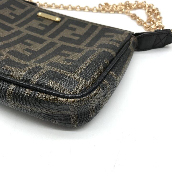 Fendi Zucca Leather Pouch Shoulder Bag Khaki Case — view 6