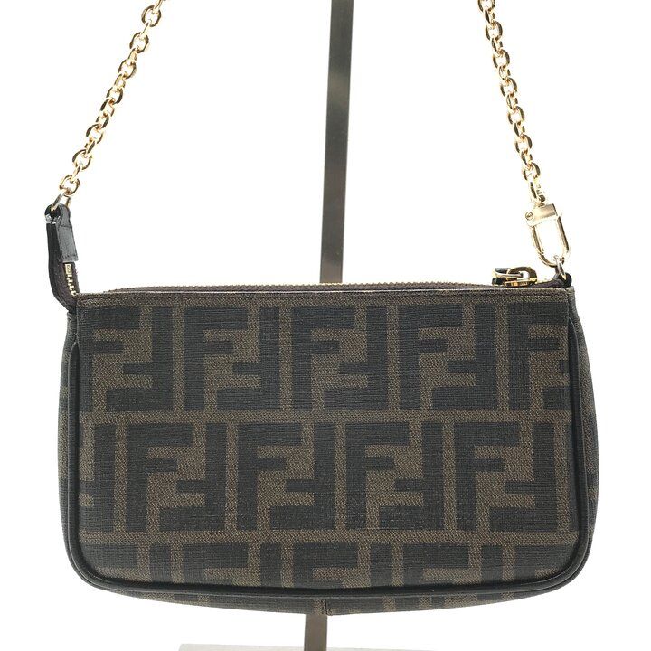 Fendi Zucca Leather Pouch Shoulder Bag Khaki Case — view 3