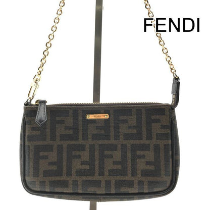 Fendi Zucca Leather Pouch Shoulder Bag Khaki Case