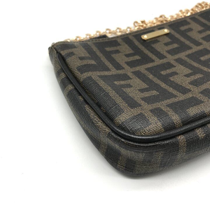 Fendi Zucca Leather Pouch Shoulder Bag Khaki Case — view 5