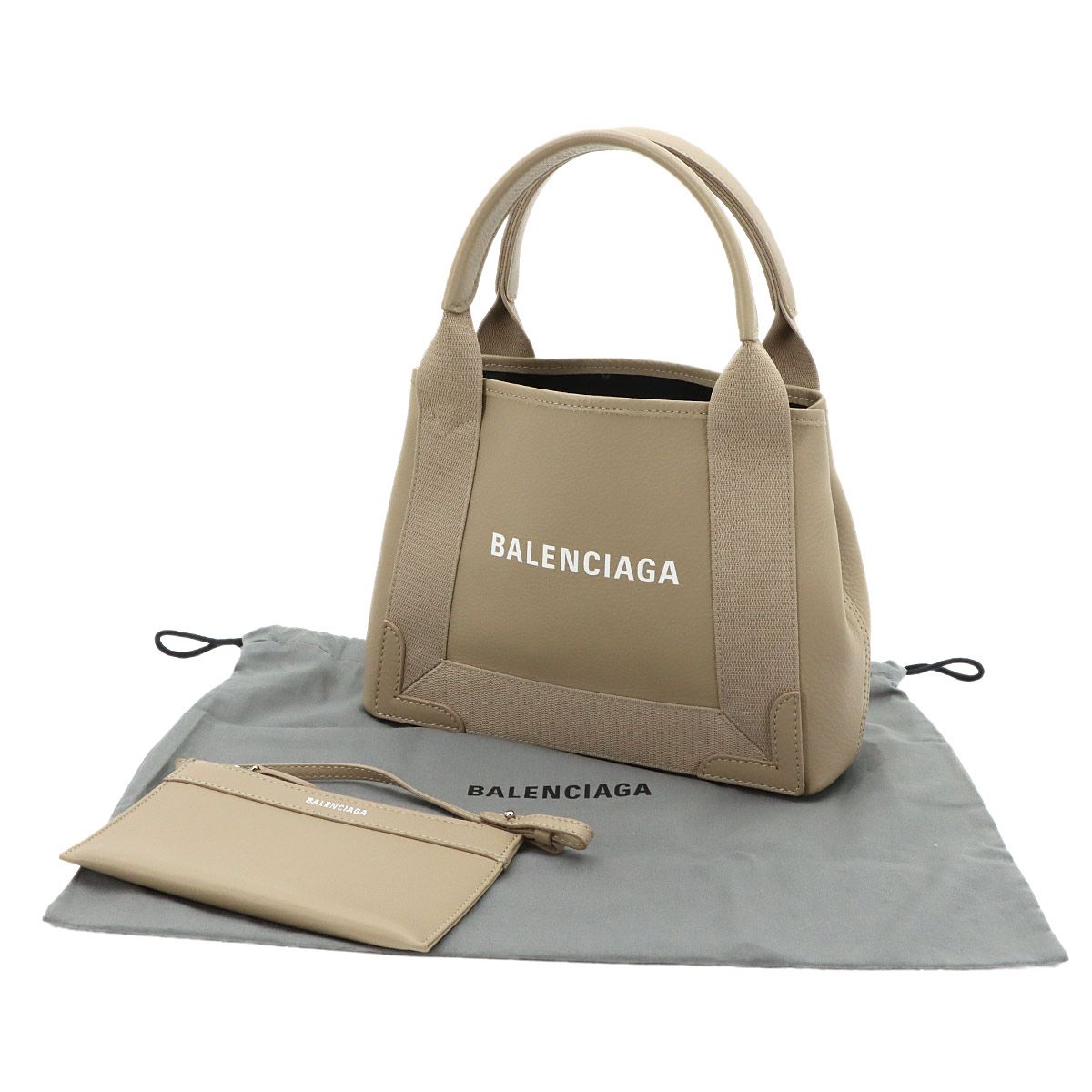 Balenciaga Navy Cabas XS Tote Leather Canvas Beige Silver — view 2