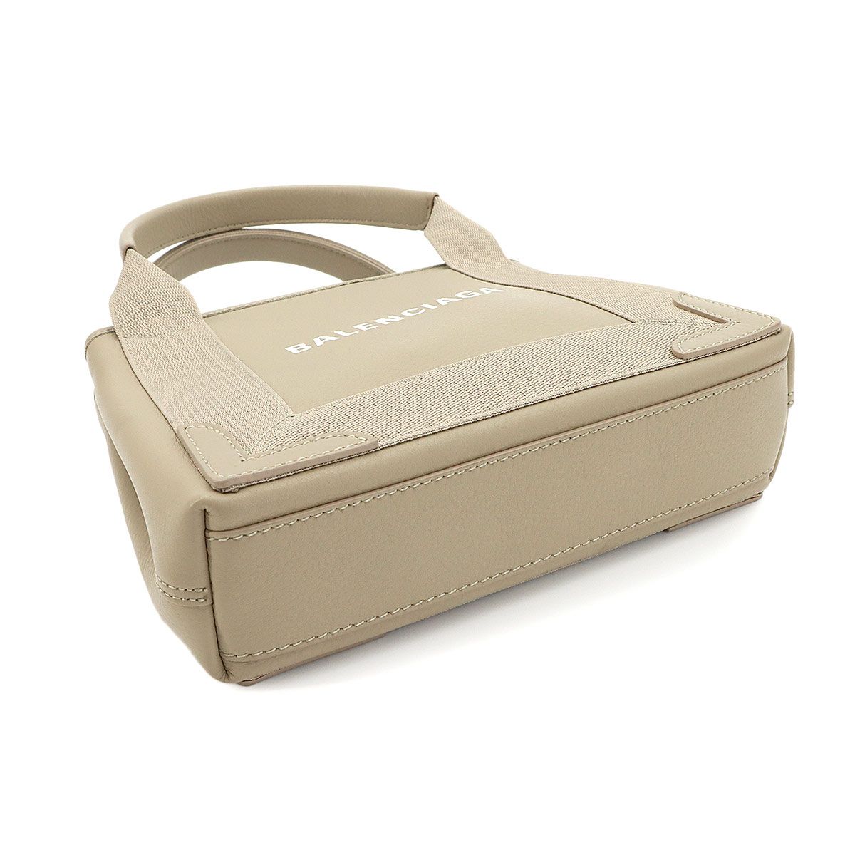 Balenciaga Navy Cabas XS Tote Leather Canvas Beige Silver — view 5