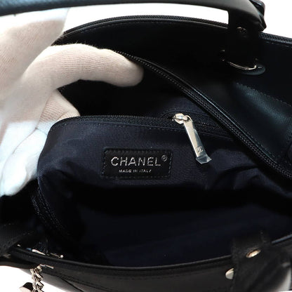 Chanel Paris Biarritz PM Tote Nylon Leather Black Silver — view 8