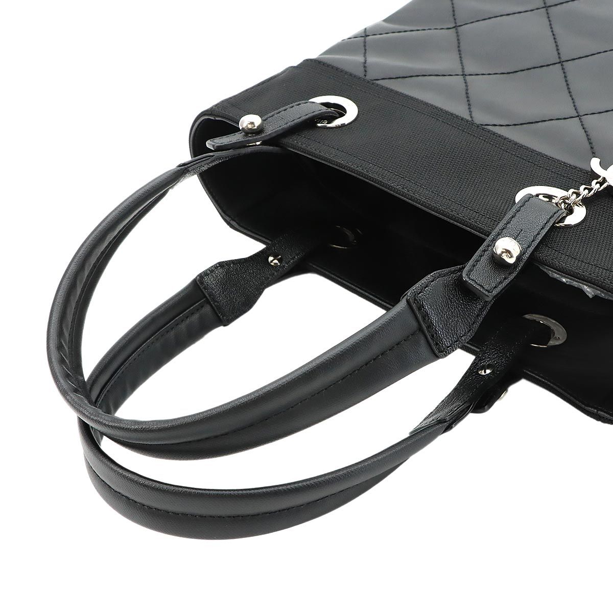 Chanel Paris Biarritz PM Tote Nylon Leather Black Silver — view 6