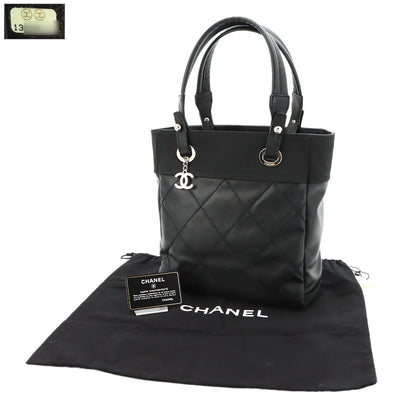 Chanel Paris Biarritz PM Tote Nylon Leather Black Silver — view 2