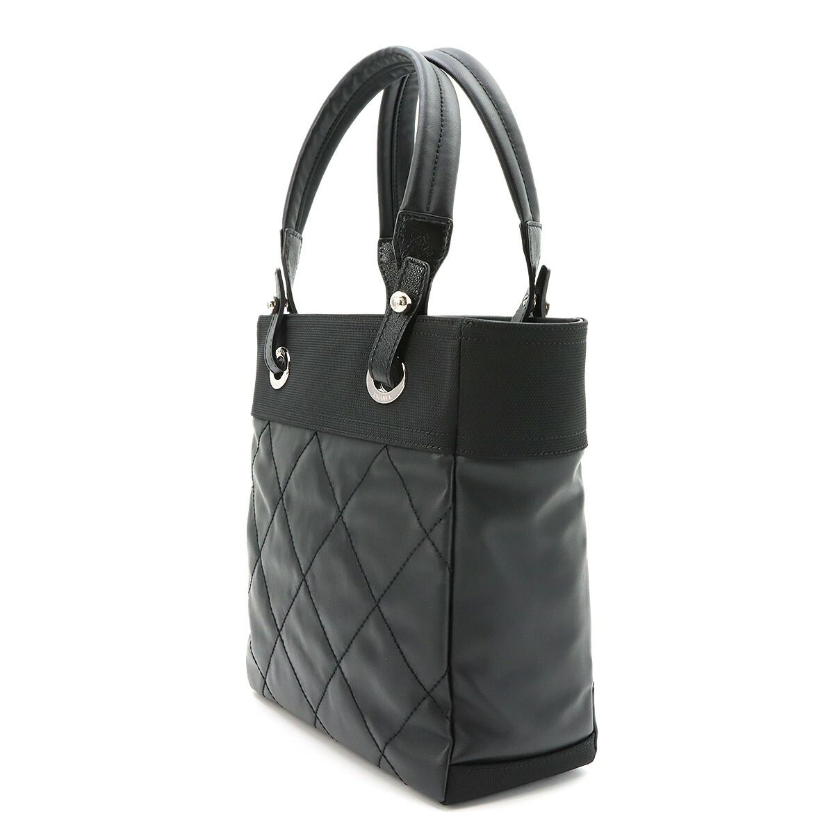 Chanel Paris Biarritz PM Tote Nylon Leather Black Silver — view 4