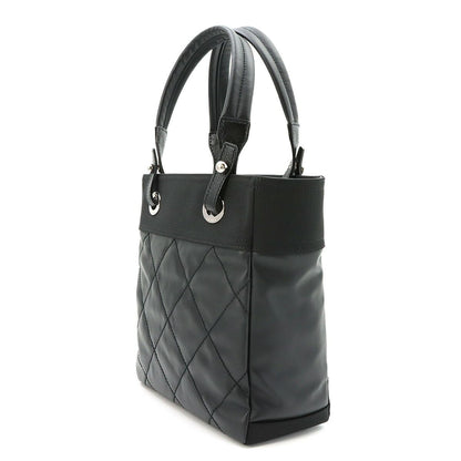 Chanel Paris Biarritz PM Tote Nylon Leather Black Silver — view 4