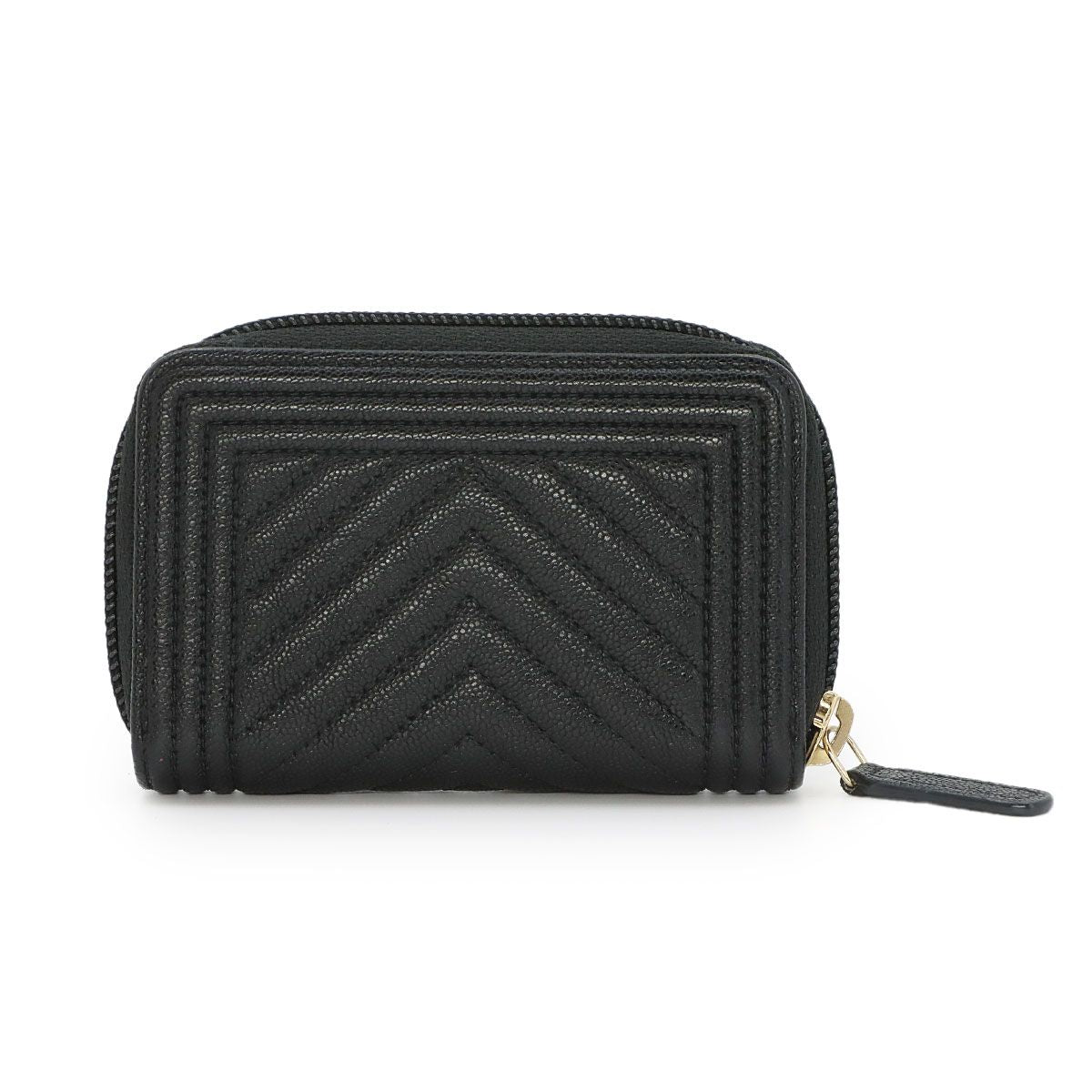 Chanel Boy Zip Coin Purse Caviar Leather Black Gold — view 3