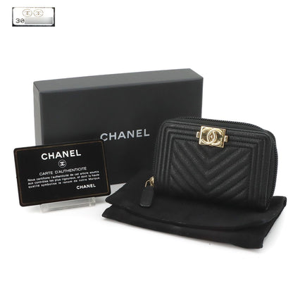 Chanel Boy Zip Coin Purse Caviar Leather Black Gold — view 2