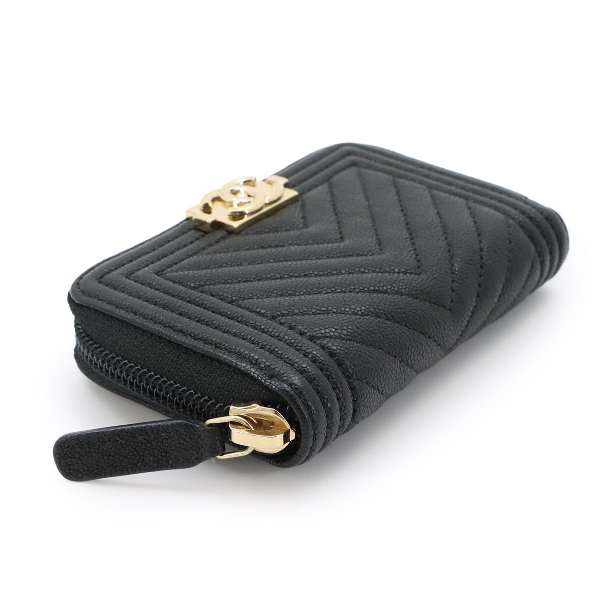 Chanel Boy Zip Coin Purse Caviar Leather Black Gold — view 4