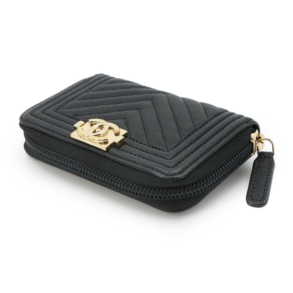 Chanel Boy Zip Coin Purse Caviar Leather Black Gold — view 5