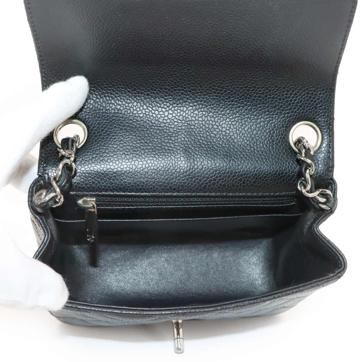 Chanel Mini Quilted Chain Shoulder Bag Caviar Leather Black Silver — view 8