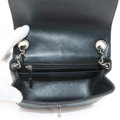 Chanel Mini Quilted Chain Shoulder Bag Caviar Leather Black Silver — view 8