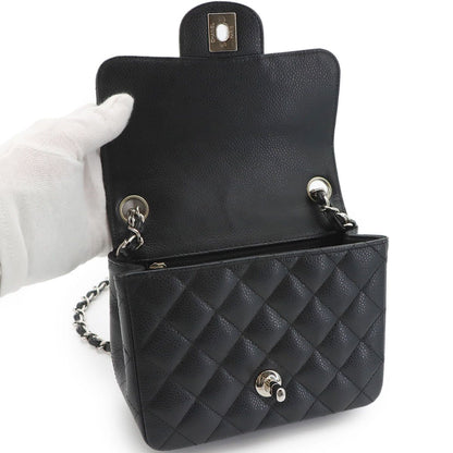 Chanel Mini Quilted Chain Shoulder Bag Caviar Leather Black Silver — view 7