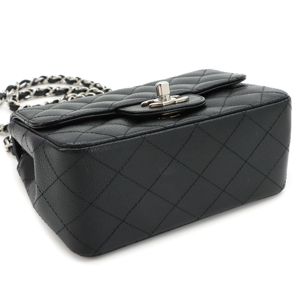 Chanel Mini Quilted Chain Shoulder Bag Caviar Leather Black Silver — view 5