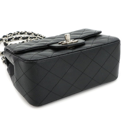 Chanel Mini Quilted Chain Shoulder Bag Caviar Leather Black Silver — view 5