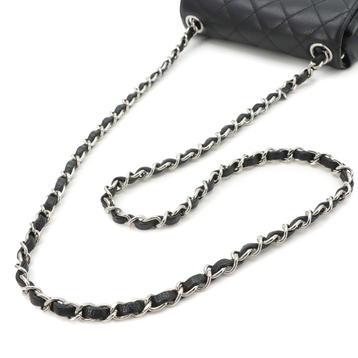 Chanel Mini Quilted Chain Shoulder Bag Caviar Leather Black Silver — view 6