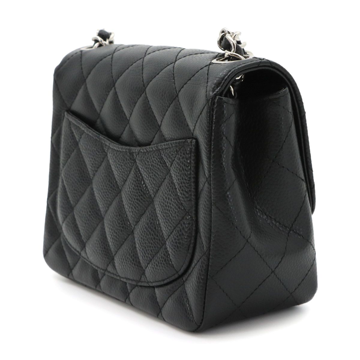 Chanel Mini Quilted Chain Shoulder Bag Caviar Leather Black Silver — view 4