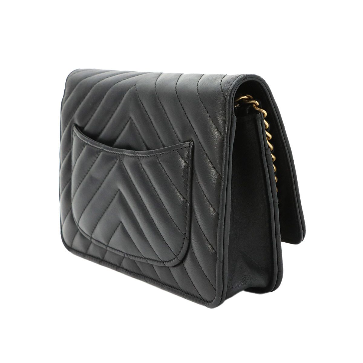 Chanel Blanc Stitch Chain Wallet Lambskin Black Gold — view 4