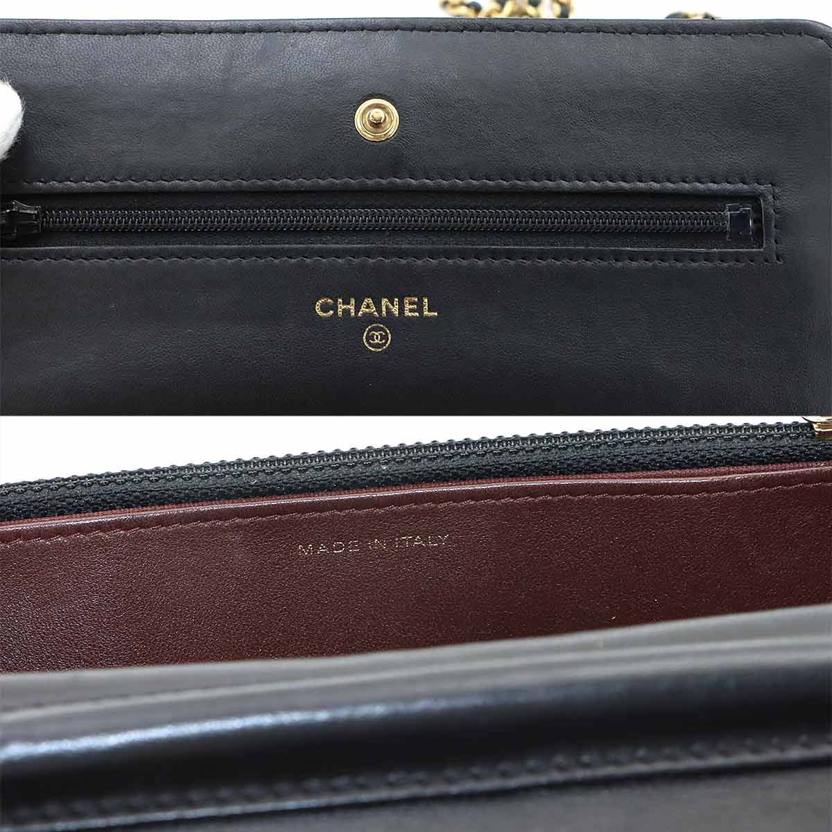 Chanel Blanc Stitch Chain Wallet Lambskin Black Gold — view 9