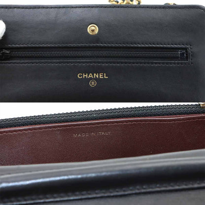 Chanel Blanc Stitch Chain Wallet Lambskin Black Gold — view 9