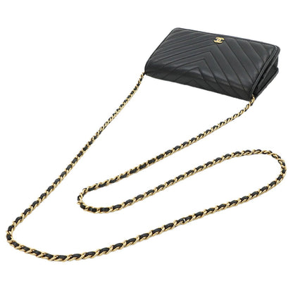 Chanel Blanc Stitch Chain Wallet Lambskin Black Gold — view 6