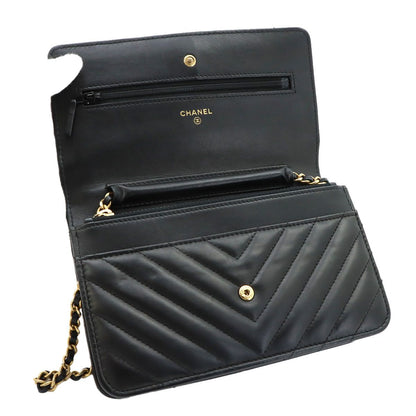 Chanel Blanc Stitch Chain Wallet Lambskin Black Gold — view 7