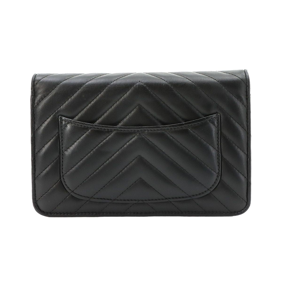 Chanel Blanc Stitch Chain Wallet Lambskin Black Gold — view 3
