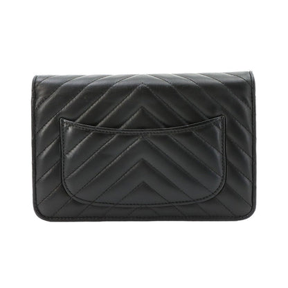 Chanel Blanc Stitch Chain Wallet Lambskin Black Gold — view 3