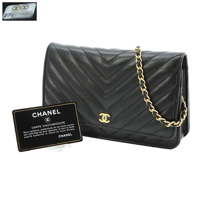 Chanel Blanc Stitch Chain Wallet Lambskin Black Gold — view 2