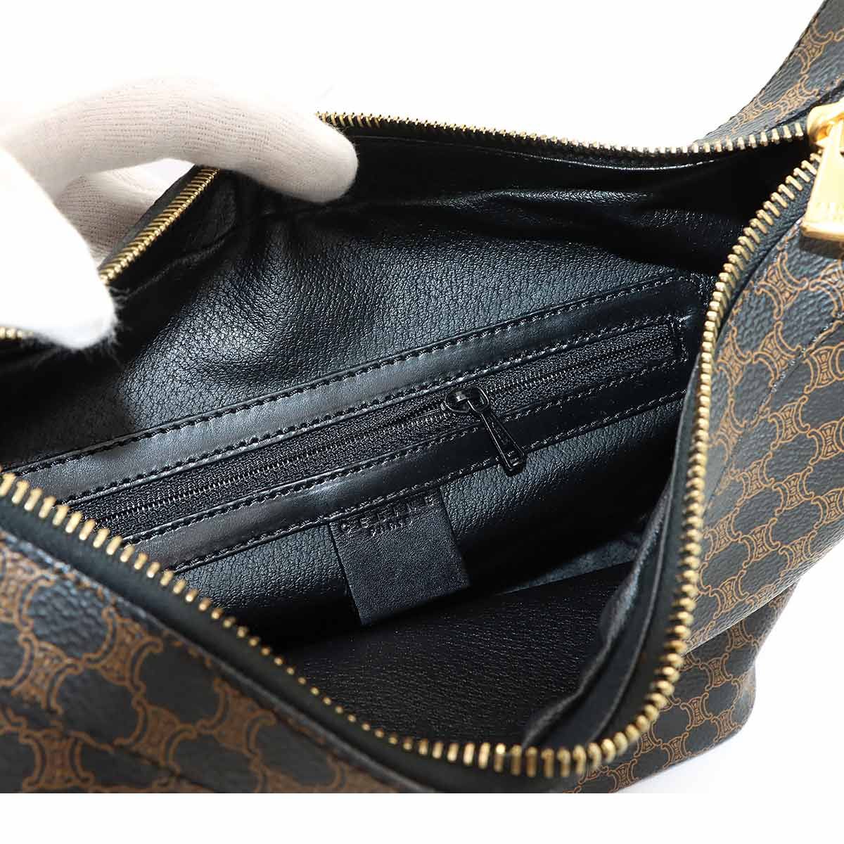 Celine Macadam Shoulder Bag Leather Black Brown Gold Vintage — view 7