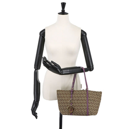 Fendi Zucchino Tote Canvas Leather Beige Purple Gold — view 9