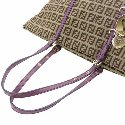 Fendi Zucchino Tote Canvas Leather Beige Purple Gold — view 6