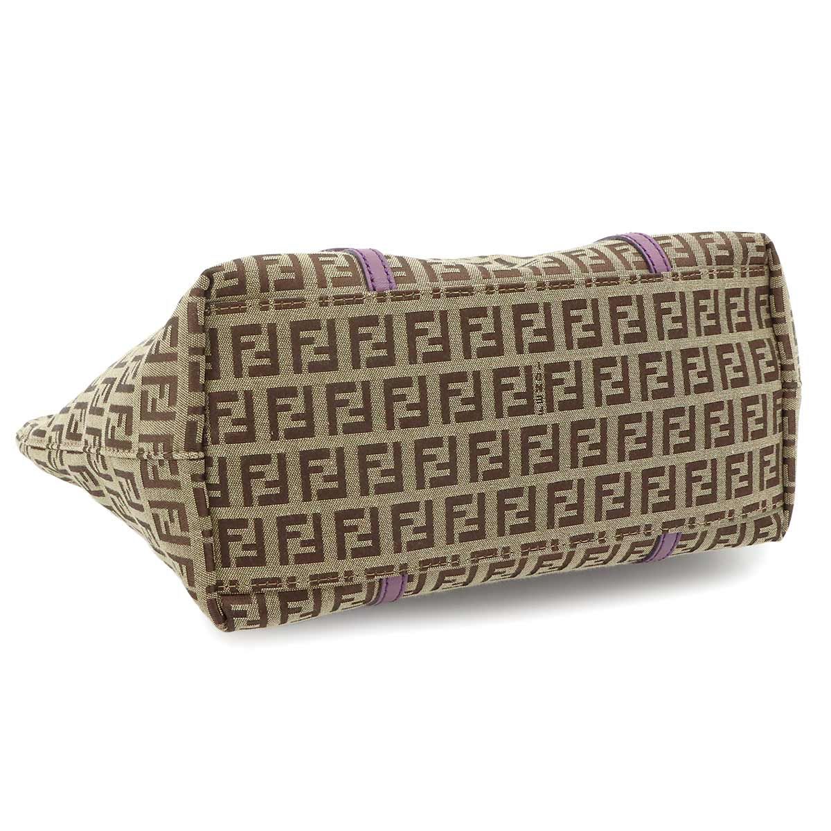 Fendi Zucchino Tote Canvas Leather Beige Purple Gold — view 5