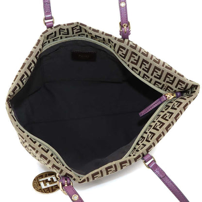 Fendi Zucchino Tote Canvas Leather Beige Purple Gold — view 7