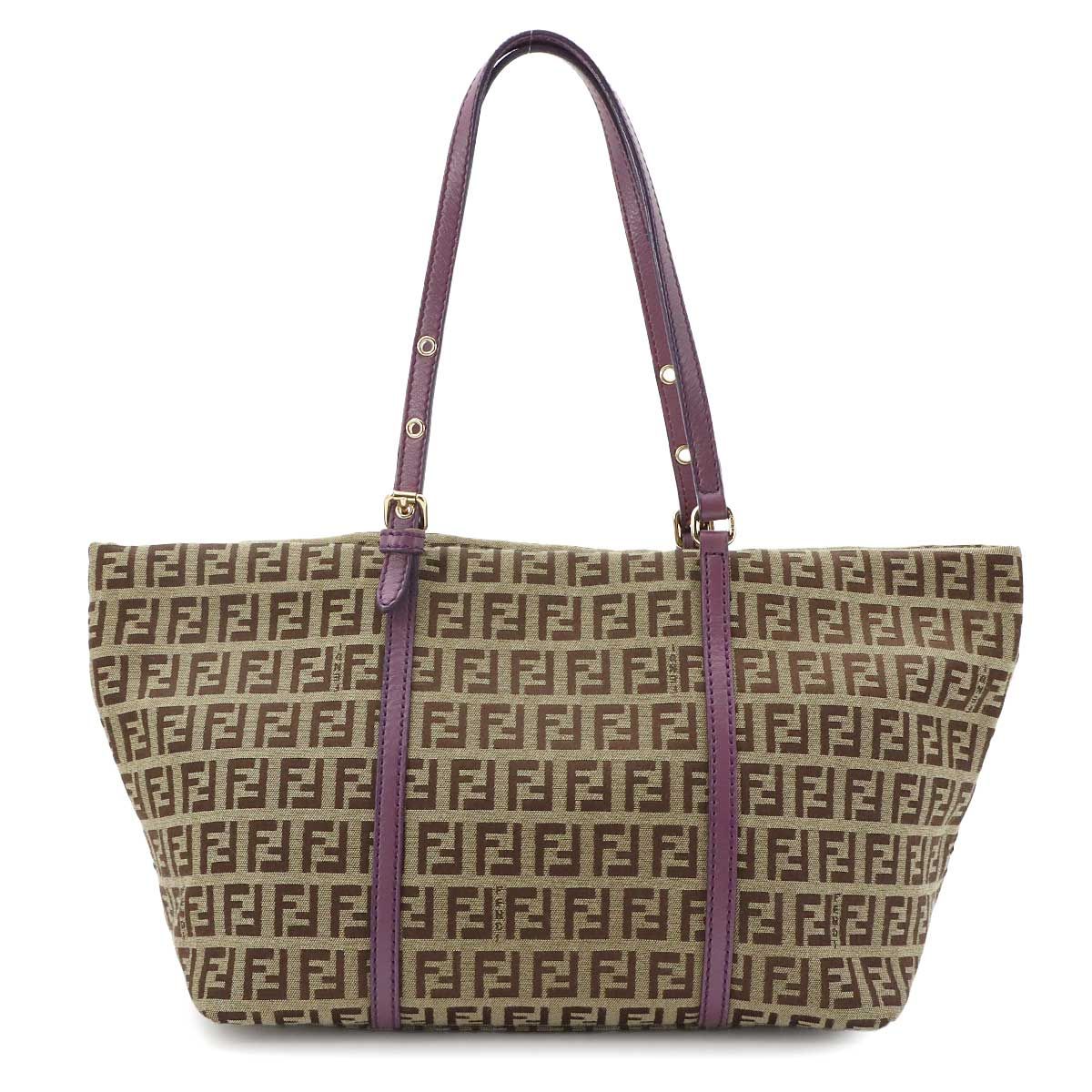 Fendi Zucchino Tote Canvas Leather Beige Purple Gold — view 3
