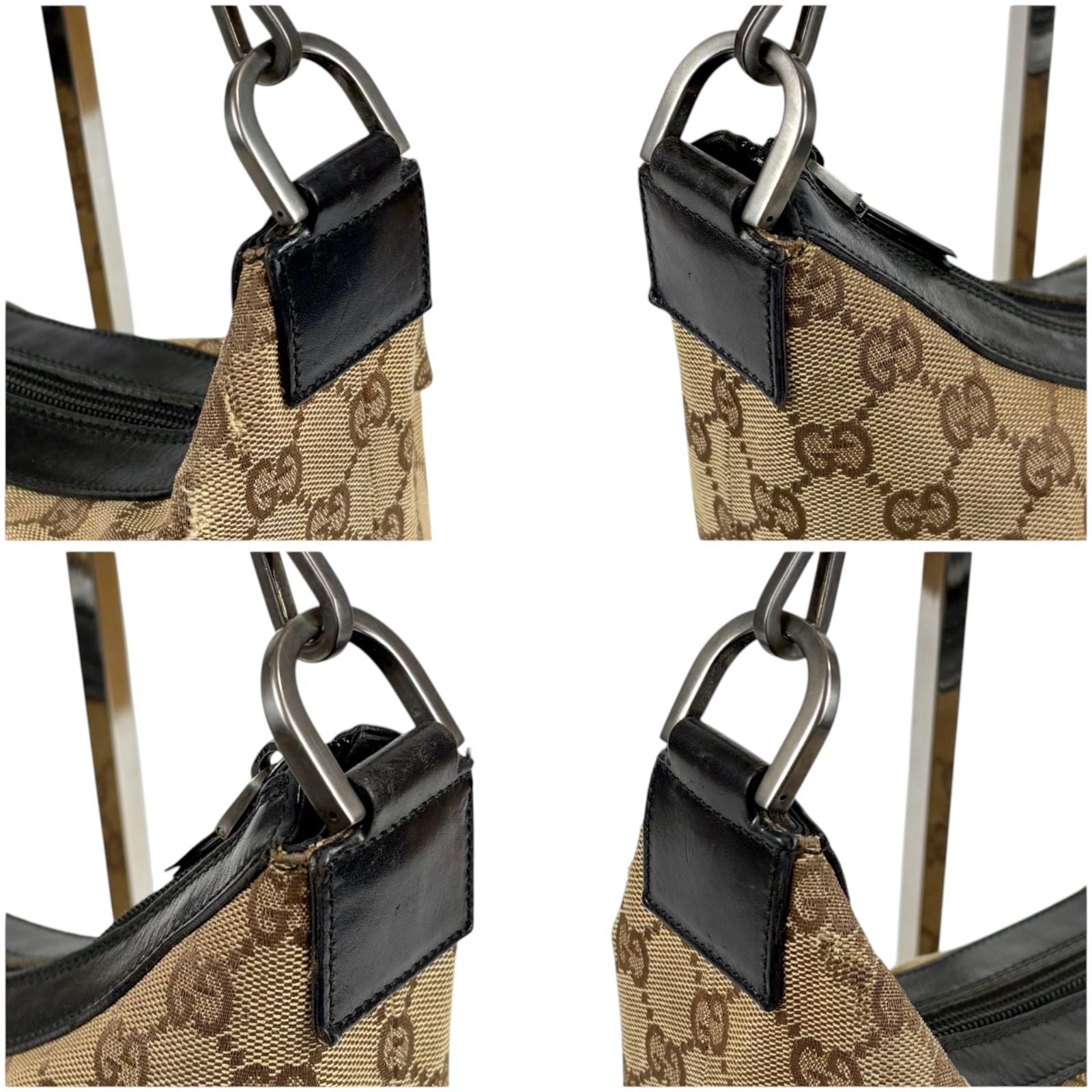 Gucci Bamboo Handle Shoulder Bag GG Canvas Brown Black — view 4
