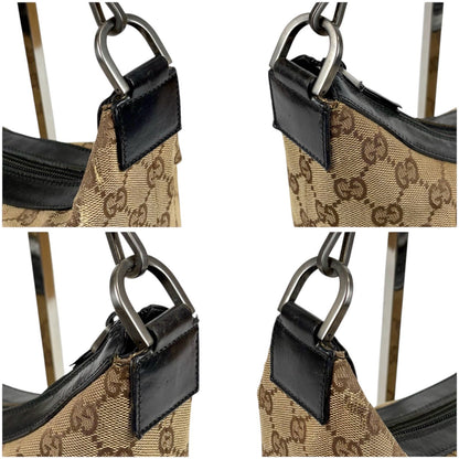 Gucci Bamboo Handle Shoulder Bag GG Canvas Brown Black — view 4