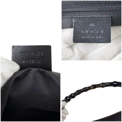 Gucci Bamboo Handle Shoulder Bag GG Canvas Brown Black — view 9