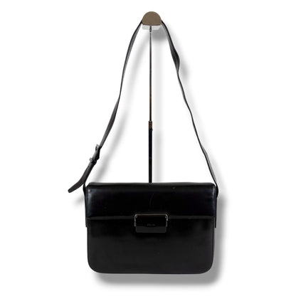 Prada Mirror Calf Leather Shoulder Bag Black — view 3