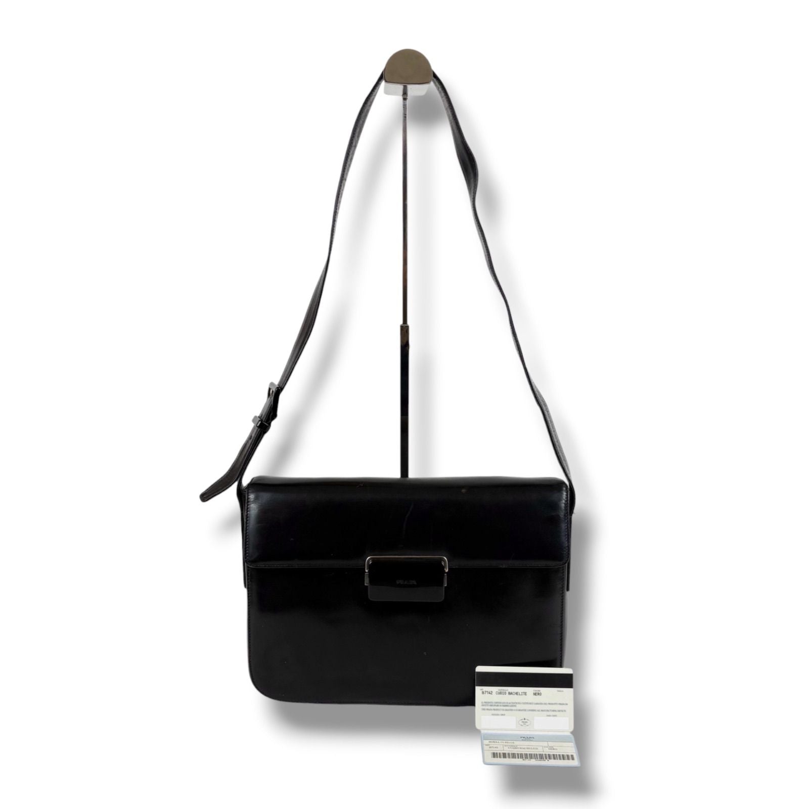 Prada Mirror Calf Leather Shoulder Bag Black — view 2