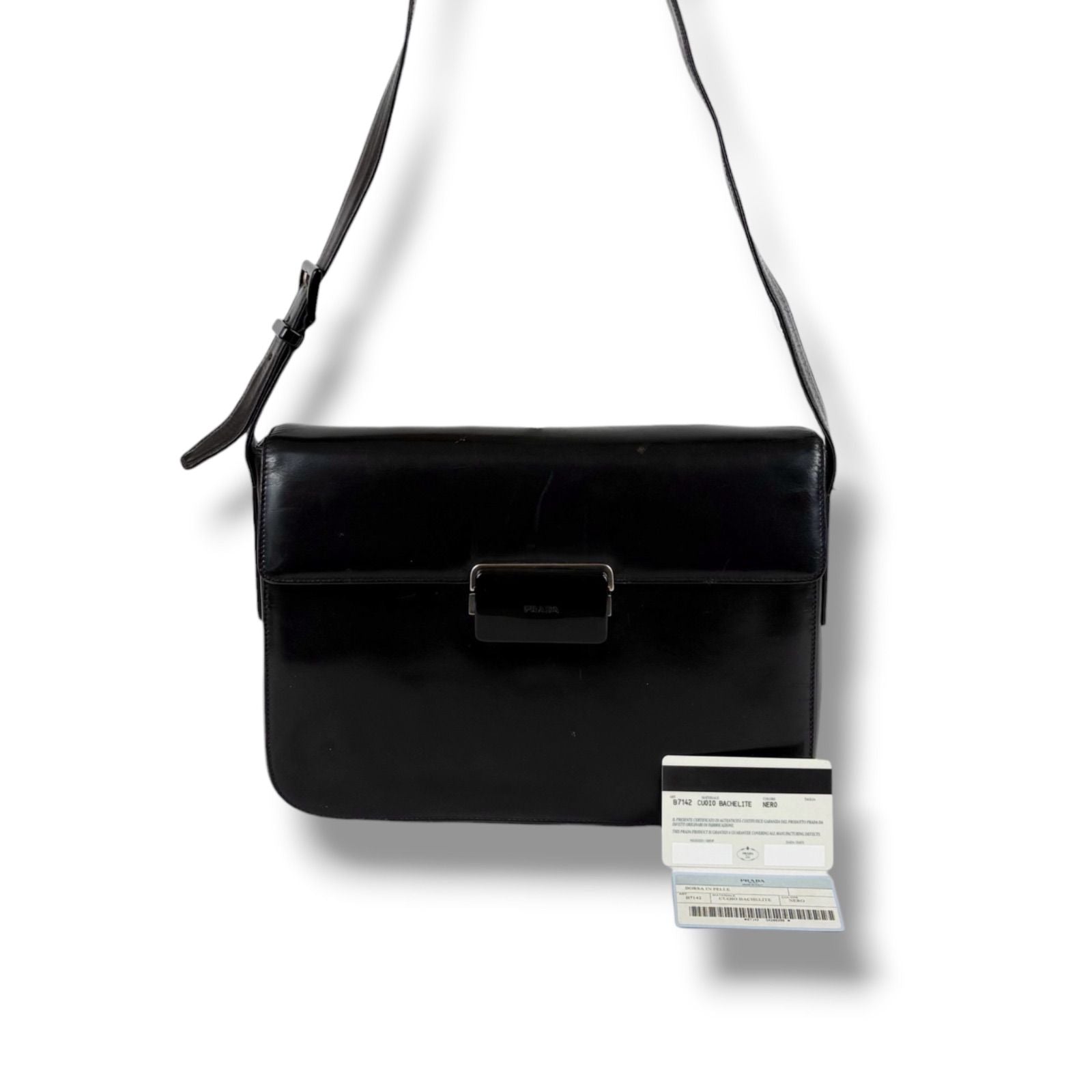 Prada Mirror Calf Leather Shoulder Bag Black